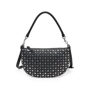 Black vegan leather studded shoulder bag with stud silver accents bead sequin